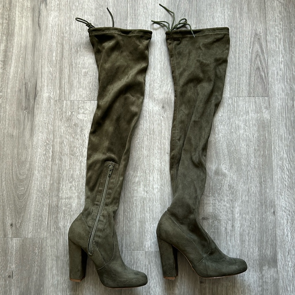 Miss Lola Green Knee High Boots